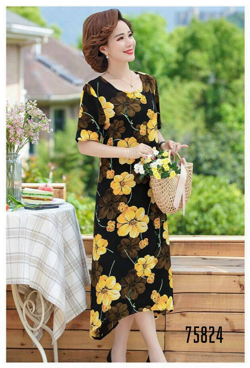 ĐẦM LỤA HOA TRUNG NIÊN MẪU MỚI SANG TRỌNG TH21
