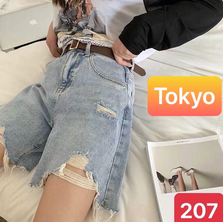 QUẦN SHORT SỌT JEAN LỬNG KIỂU NGỐ NỮ CHẤT BÒ XANH WASH RÁCH LƯNG CAO NÂNG MÔNG DB-207 - TOKYO FASHION