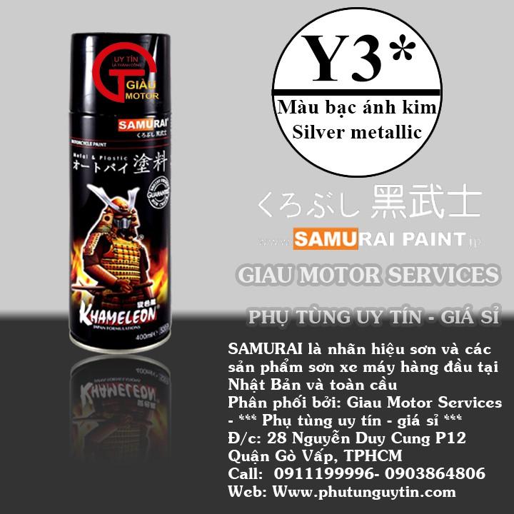 Chai sơn xịt sơn xe máy Samurai Y3* màu bạc ánh kim Silver Metallic Yamaha giá rẻ, uy tín, giao hàng nhanh