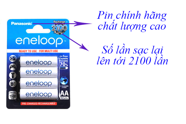 [Combo 4 viên] Pin tiểu sạc lại AA Eneloop 1900mAh (Pin trắng)
