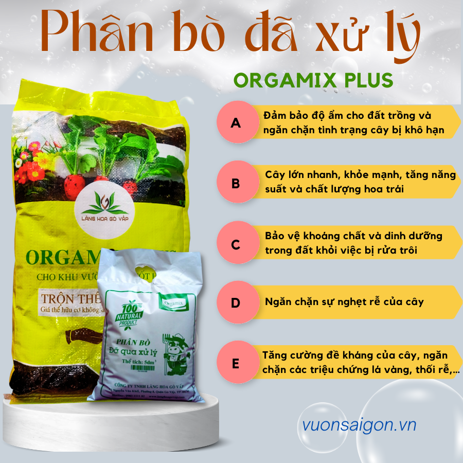 Phân Bò Đã Xử Lý Orgamix Bao 20dm3 - dùng cho rau sạch (Vườn Sài Gòn - Vuon Sai Gon)