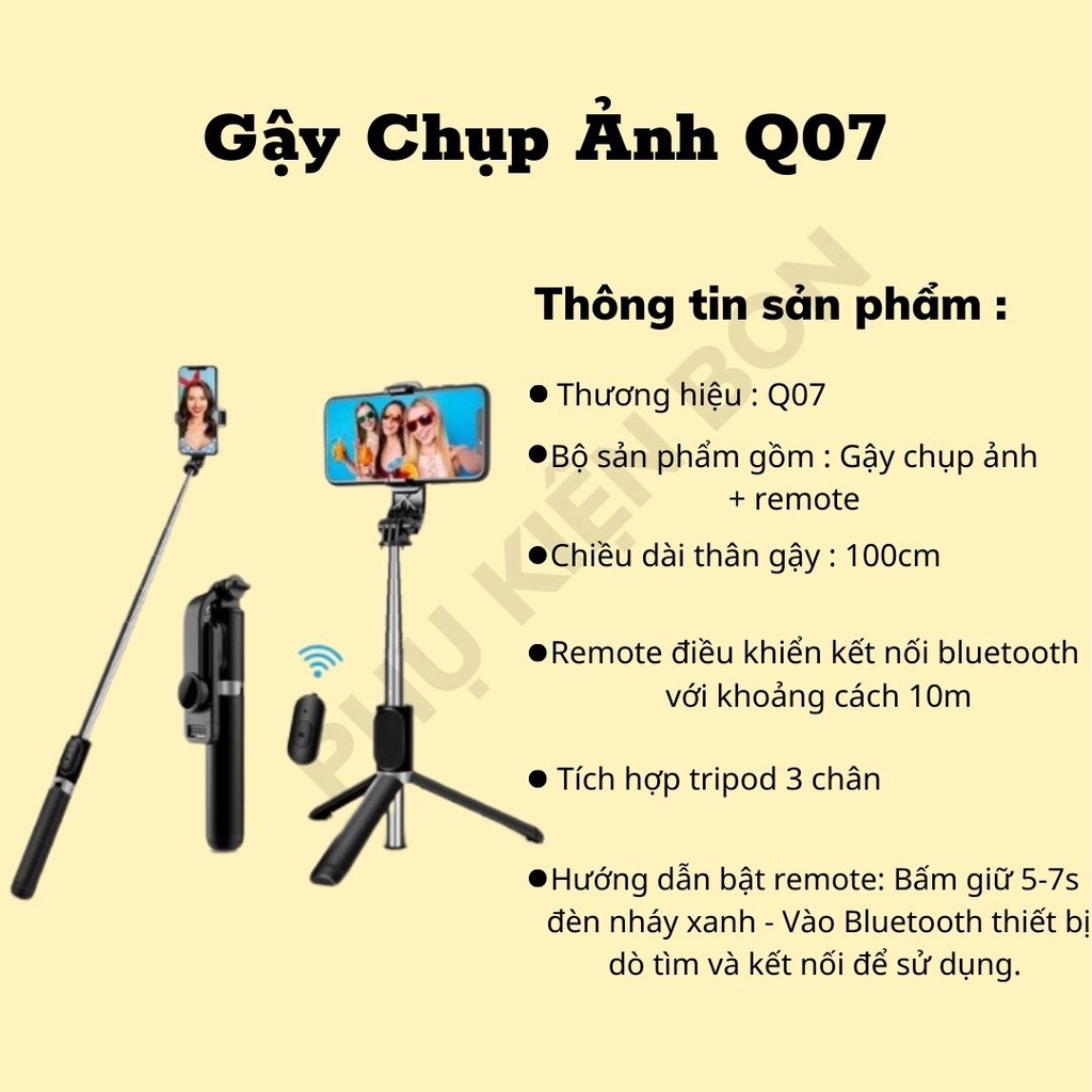 Gậy Chụp Ảnh Tự Sướng 3 Chân Đa Năng Q07, Q07s, R1, R1s JC18H Kèm Đèn Selfie + Remote Bluetooth Siêu Tiện Lợi