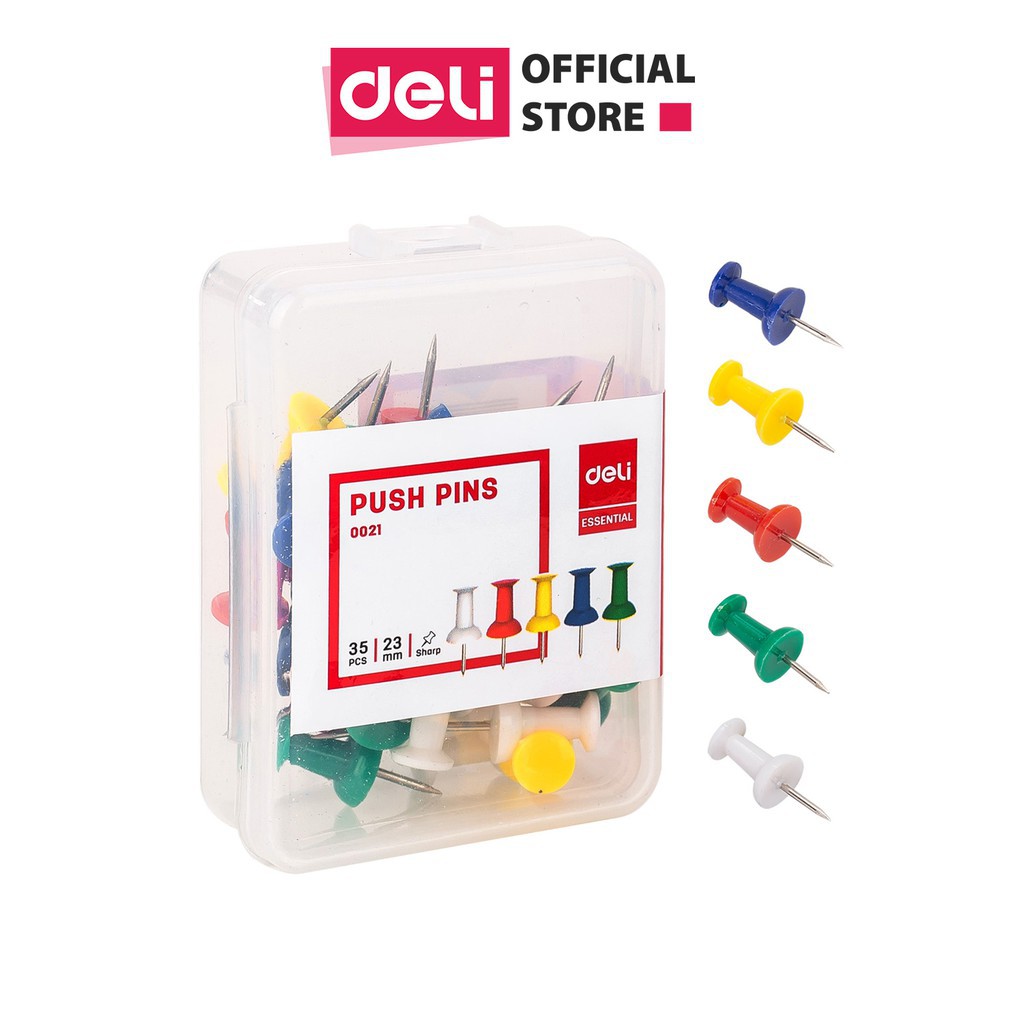 [HCM]Đinh ghim đầu nhựa DELI 0021-Hộp 35 cái