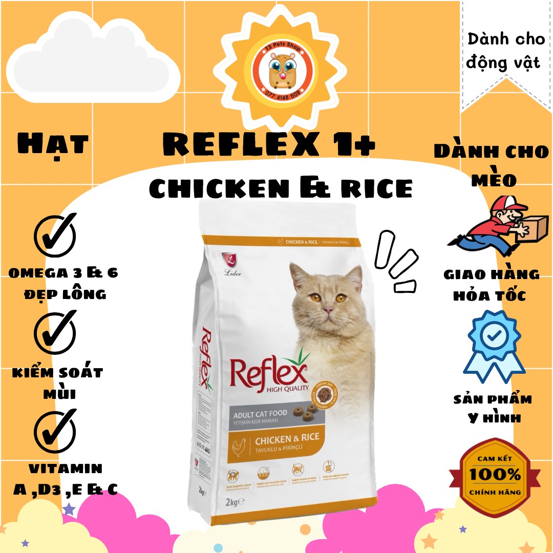 thức ăn hạt Reflex mèo lớn vị gà và gạo 1kg -  2kg