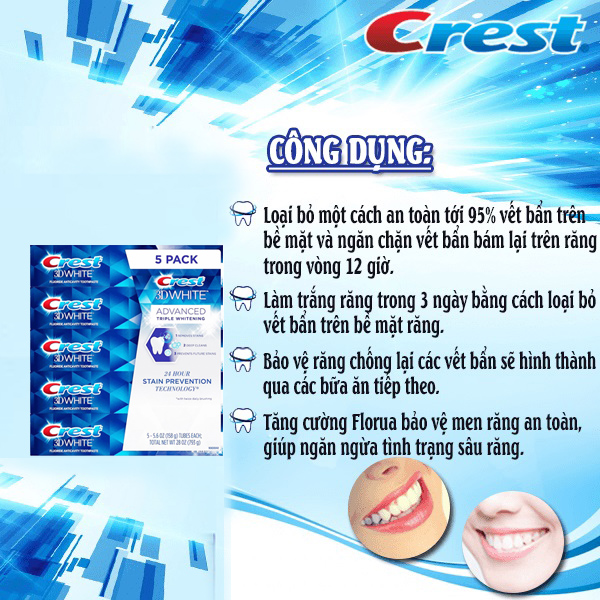 Crest 3D White Advanced Whitening kem đánh răng [nhập Mỹ giá tốt]