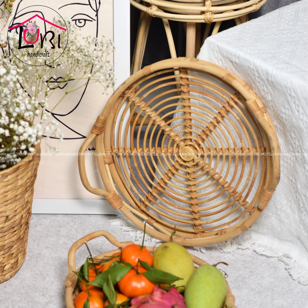 Round rattan trays - set of 3