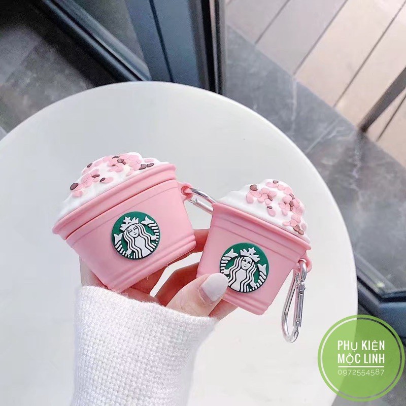 ☘️Tặng kèm móc☘️ Case bao airpod silicon 1 2 Pro 3 Starbucks PINK Coffee - Vỏ bọc đựng tai nghe không dây i12...AirPods