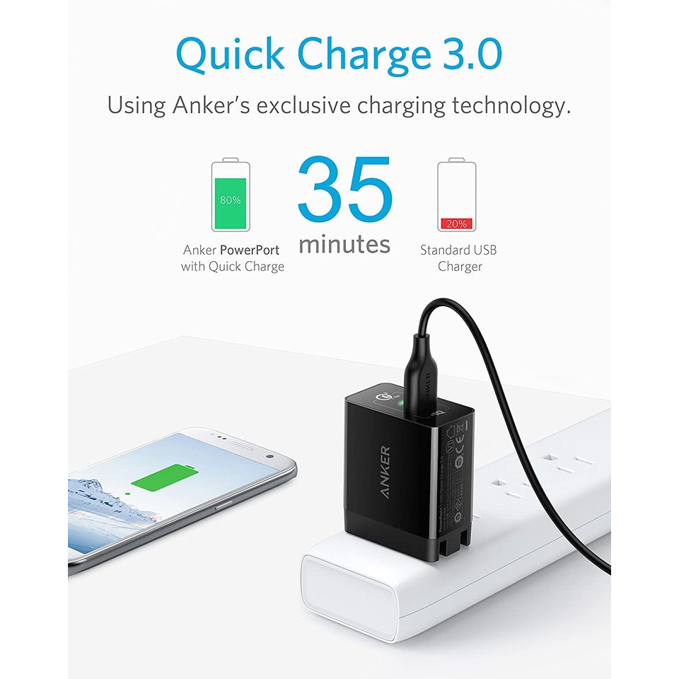 Củ sạc nhanh ANKER PowerPort+ 1 cổng 18w Quick Charge 3.0 - A2013