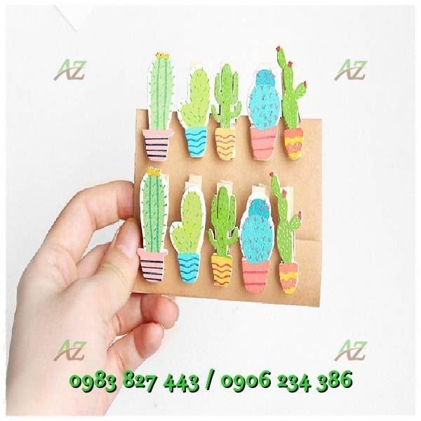 Kẹp gỗ hình kèm dây treo - (Size 3,5cm x 0,7cm) - Bộ 10 chiếc