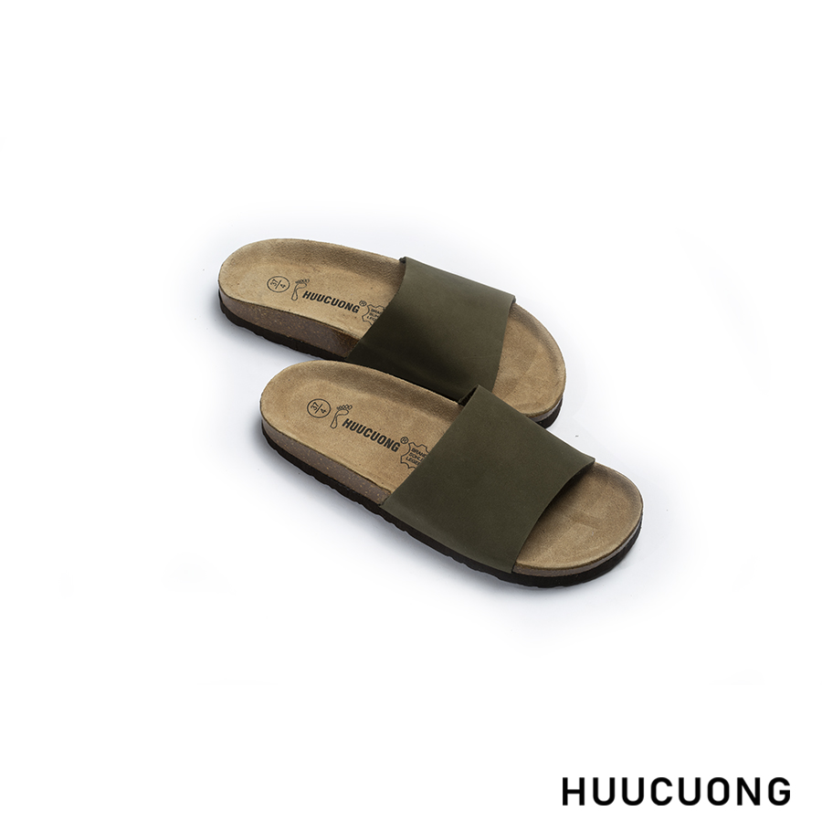 Dép unisex 1 quai da bò rêu đế trấu