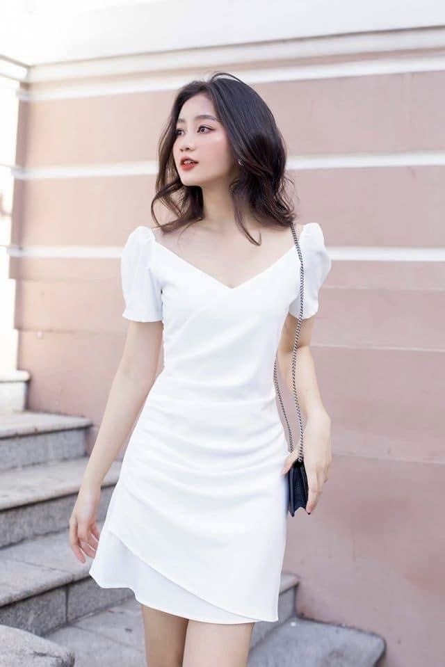 Đầm cổ V nhúng eo 2 màu
