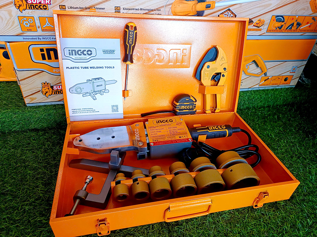 Máy hàn nhiệt ống ppr INGCO PTWT215002 nhiều size 20, 25, 32, 40, 50, 63mm công suất 1500W màu vàng nâu mới
