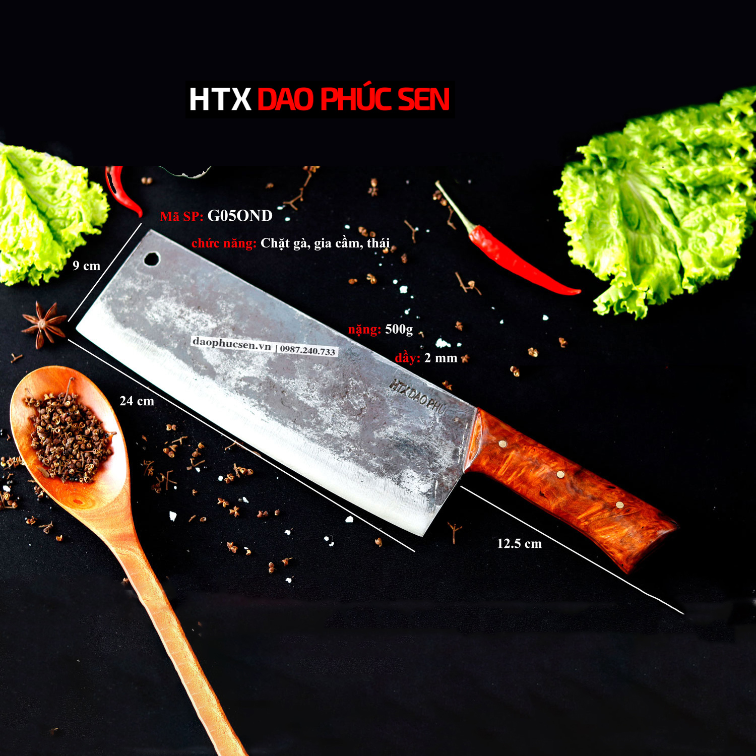 Dao phúc sen chặt gà cán ốp cẩm