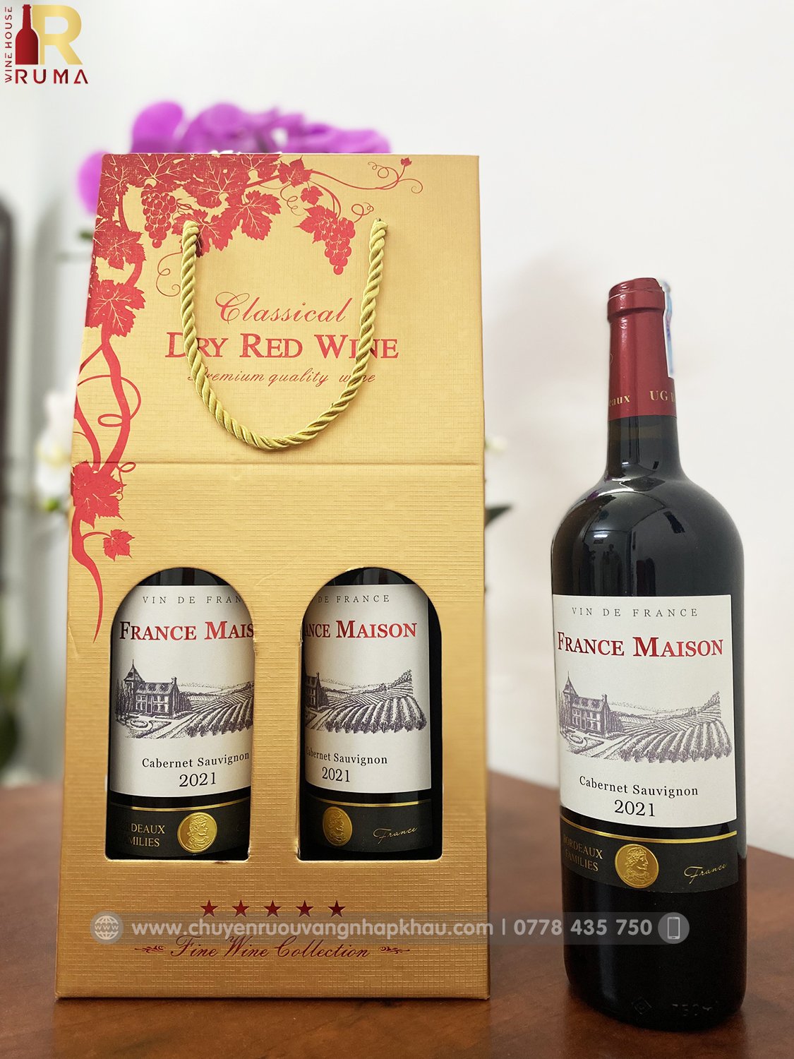 Set vang Pháp France Maison (hộp giấy 2 chai)