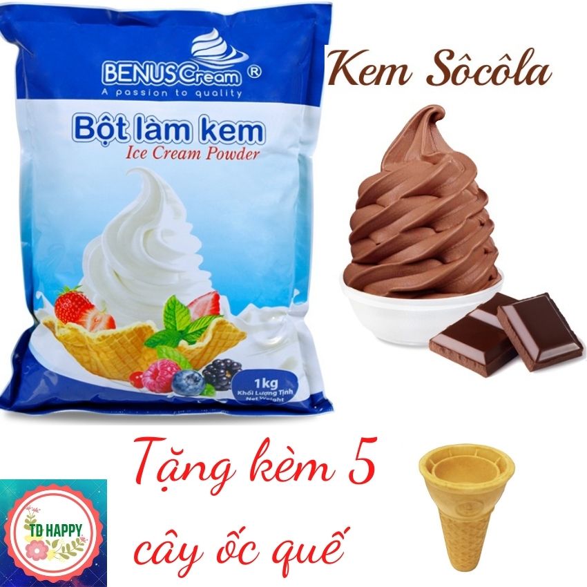 [Tặng 5 cây ốc quế + Công thức làm kem tươi] Bột làm kem tươi vị Socola- Túi 1kg