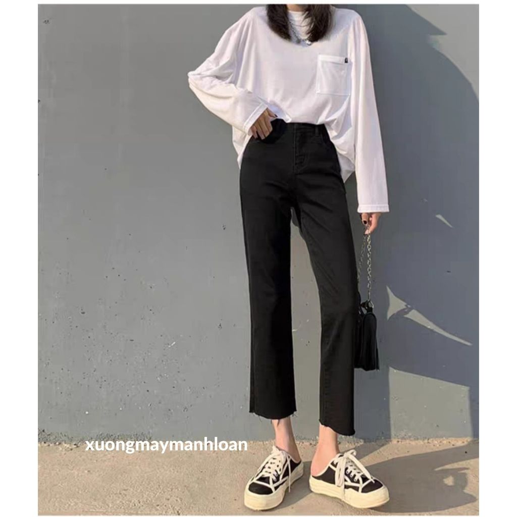 Quần Jean Nữ Ống Đứng Cạp Siêu Cao Hottrend