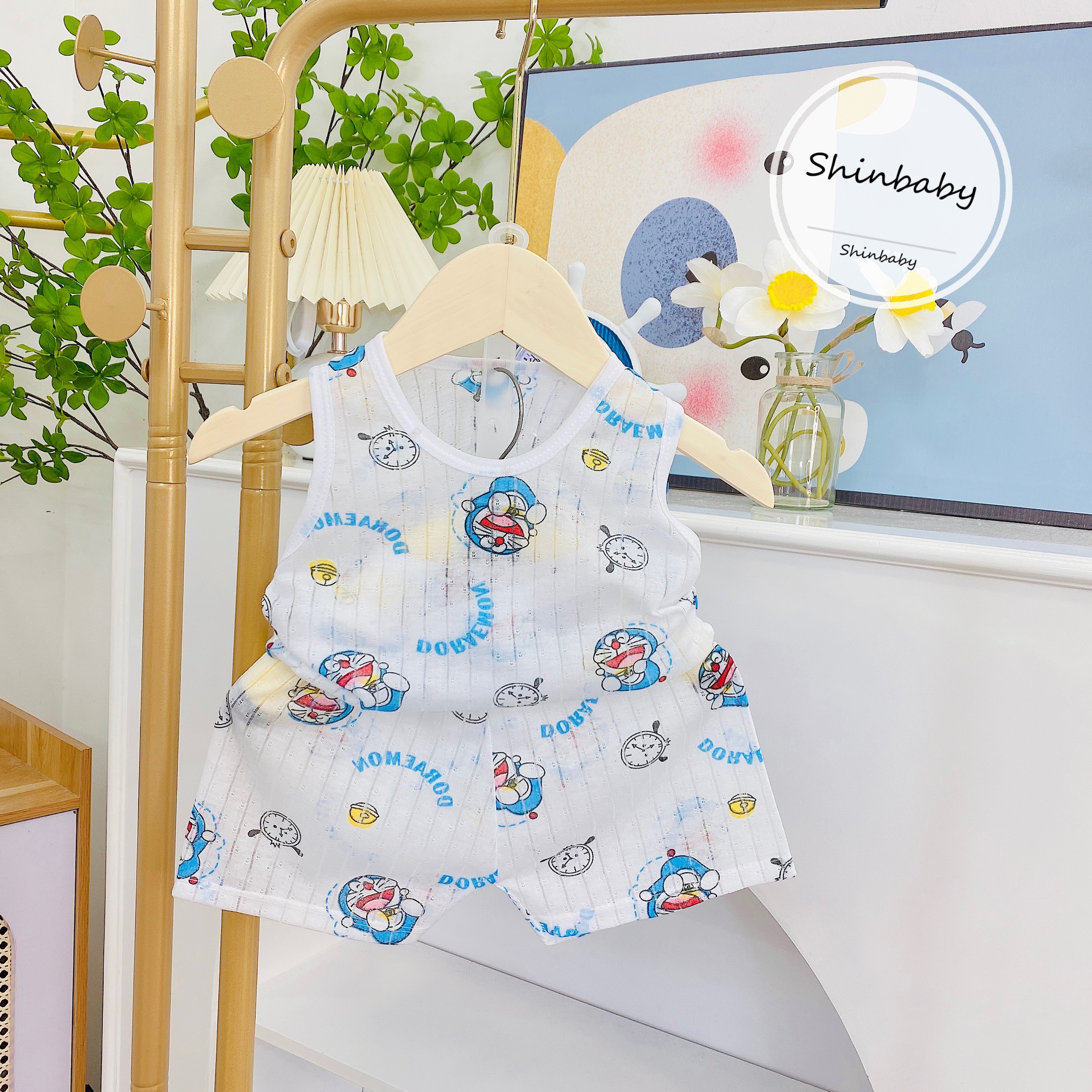 Bộ cotton giấy ba lỗ mỏng mát cho bé với nhiều họa tiết dễ thương