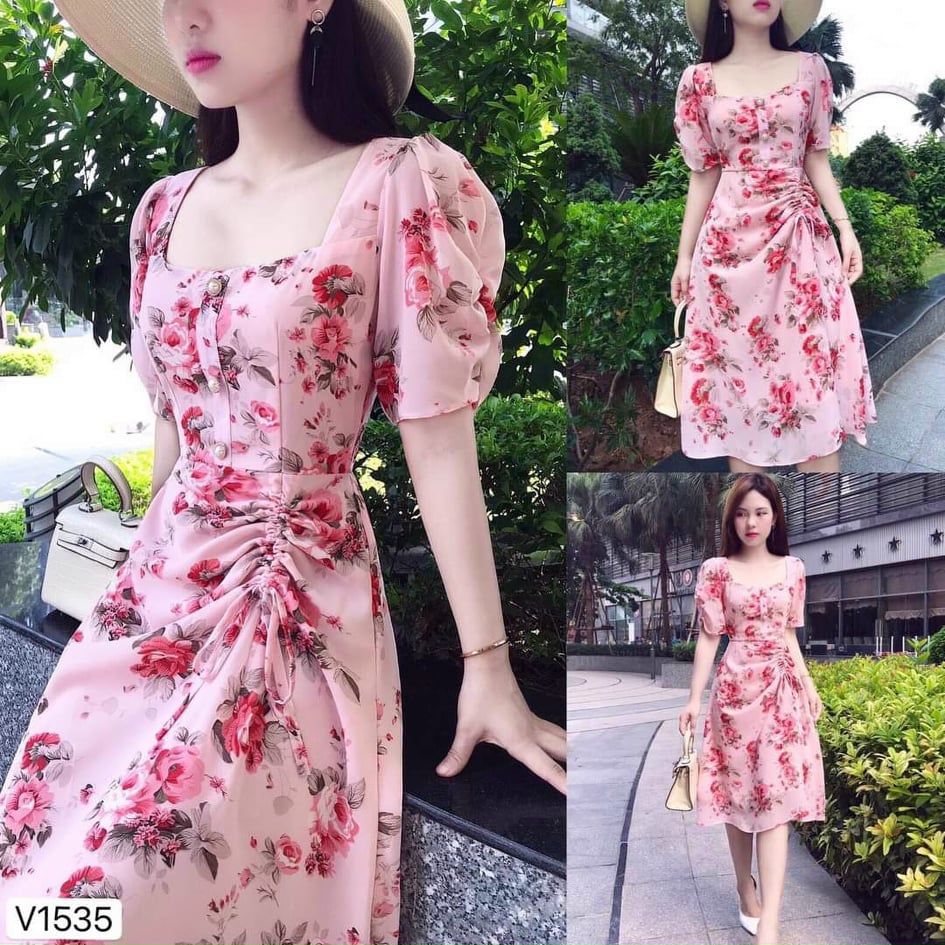 Đầm nữ bông rút dây sang trọng thời trang Bamboo