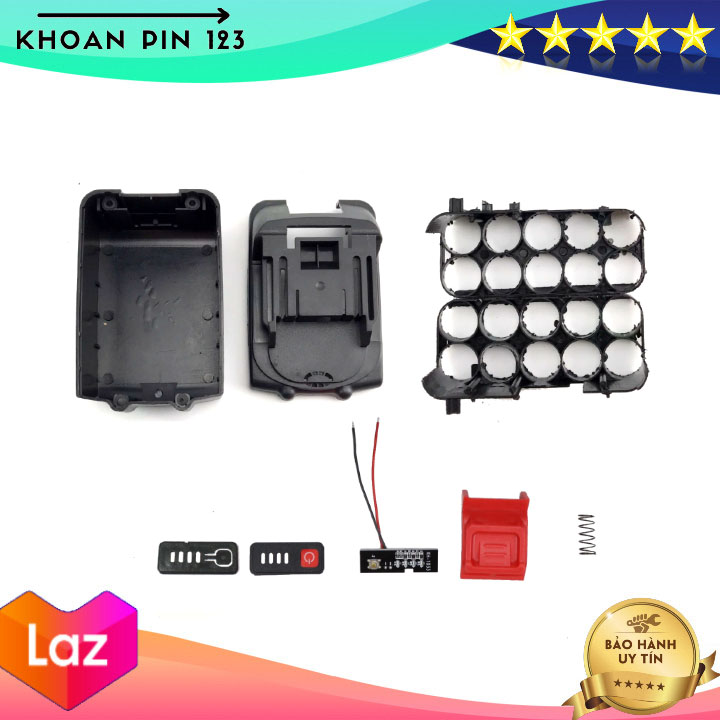Bộ vỏ và mạch sạc pin Makita 18v 21v 2 hàng 10 cell adaptor có đèn báo pin ngang