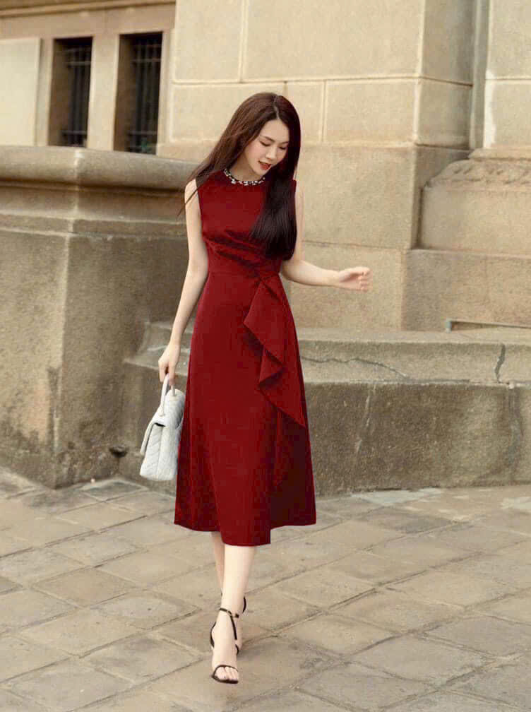 ĐẦM XÒE CỔ HẠT PHỐI BÈO D45280