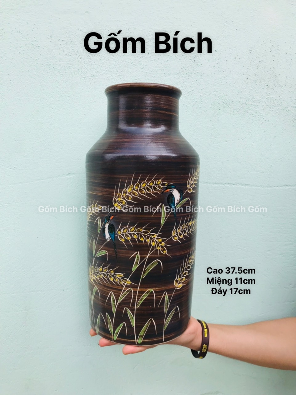 Bình hoa lọ hoa gốm dáng chai size đại men mộc gốm sứ bát tràng - gốm bích