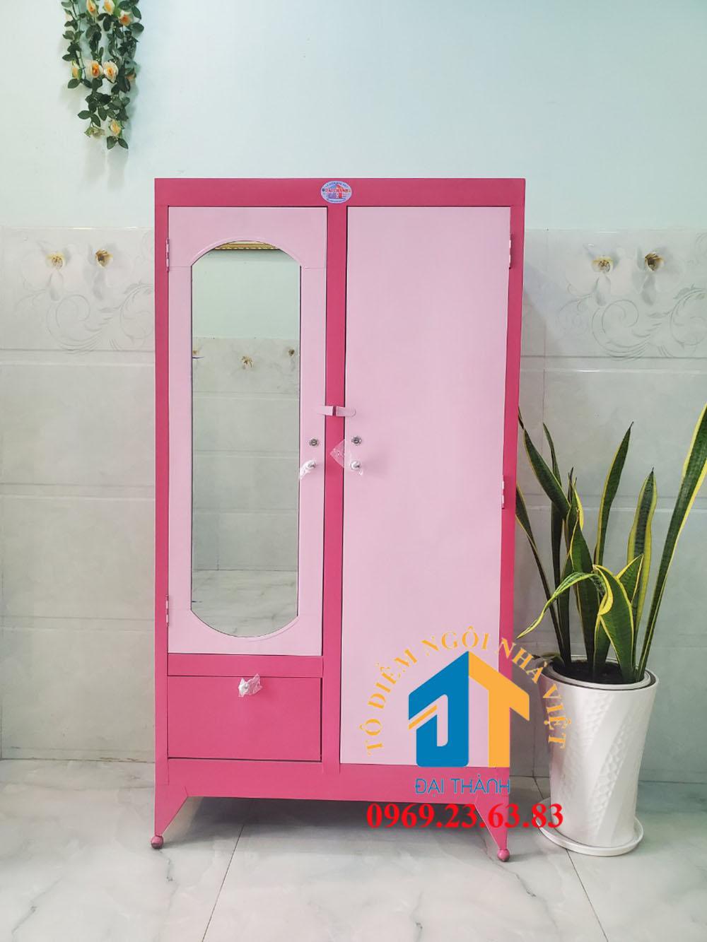 Tủ quần áo sắt 1m6 màu hồng