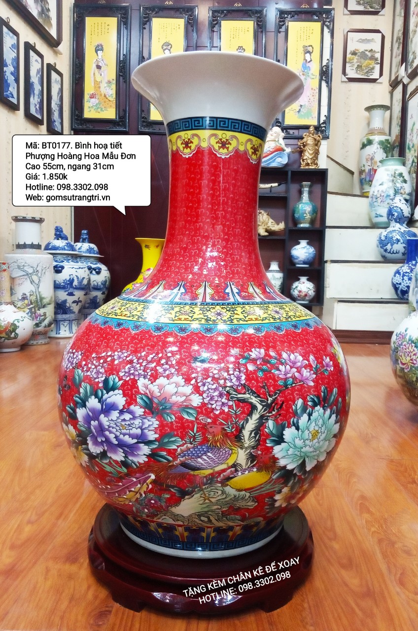 Bình cắm hoa đào Phượng Hoàng Hoa Mẫu Đơn