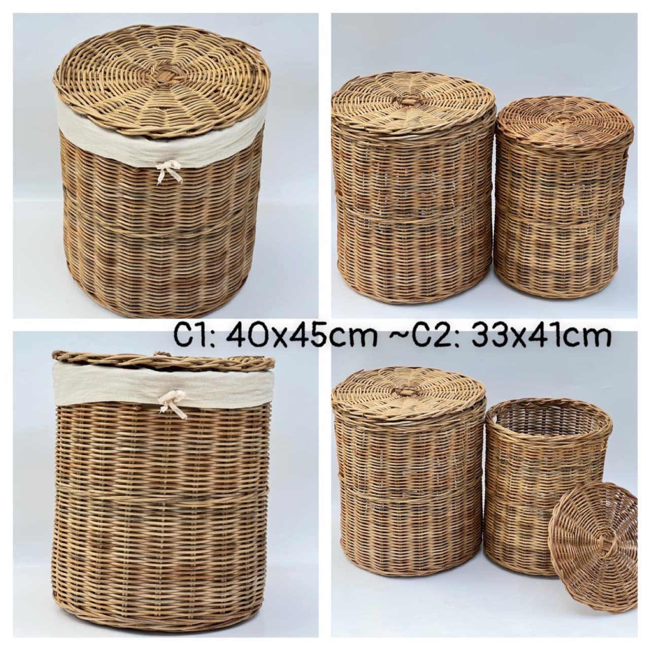 Sọt mây đựng đồ giặt có nắp (hình trụ tròn)