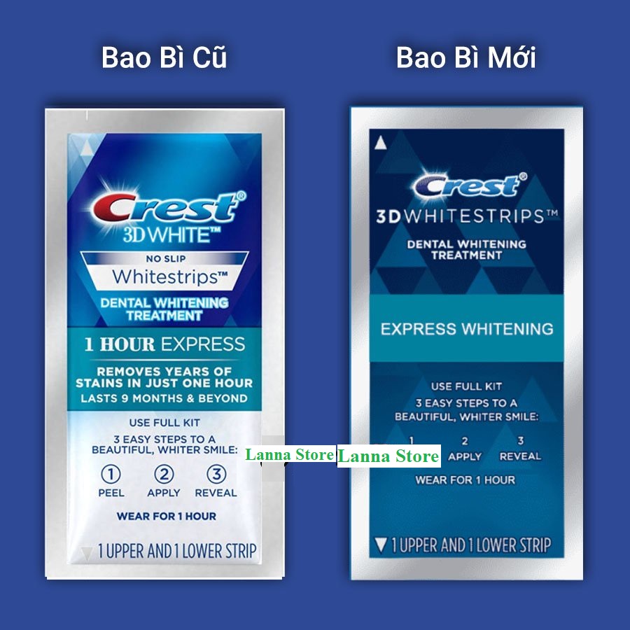 [HCM] [HỘP FULLBOX 10 GÓI] Miếng dán trắng răng Crest 3D White 1 hour - Mỹ