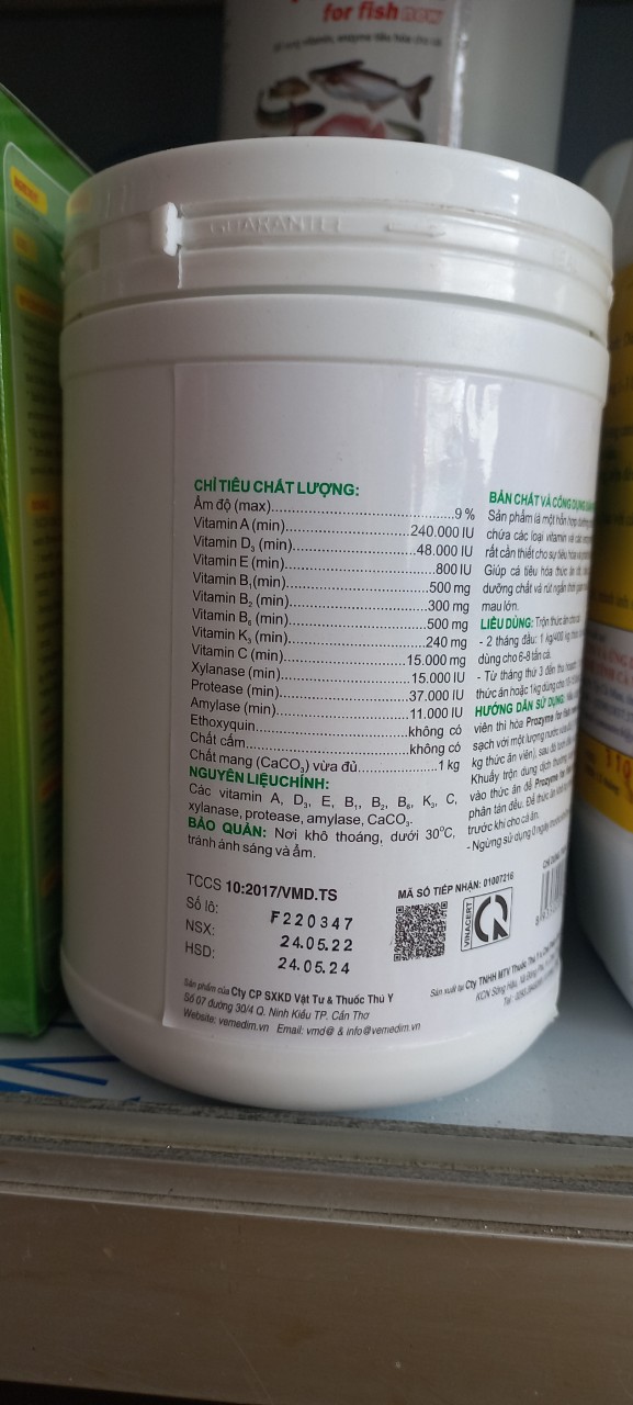 VIME- PROZYME CÁ, 1KG LON. MEN TIÊU HÓA CÁ.