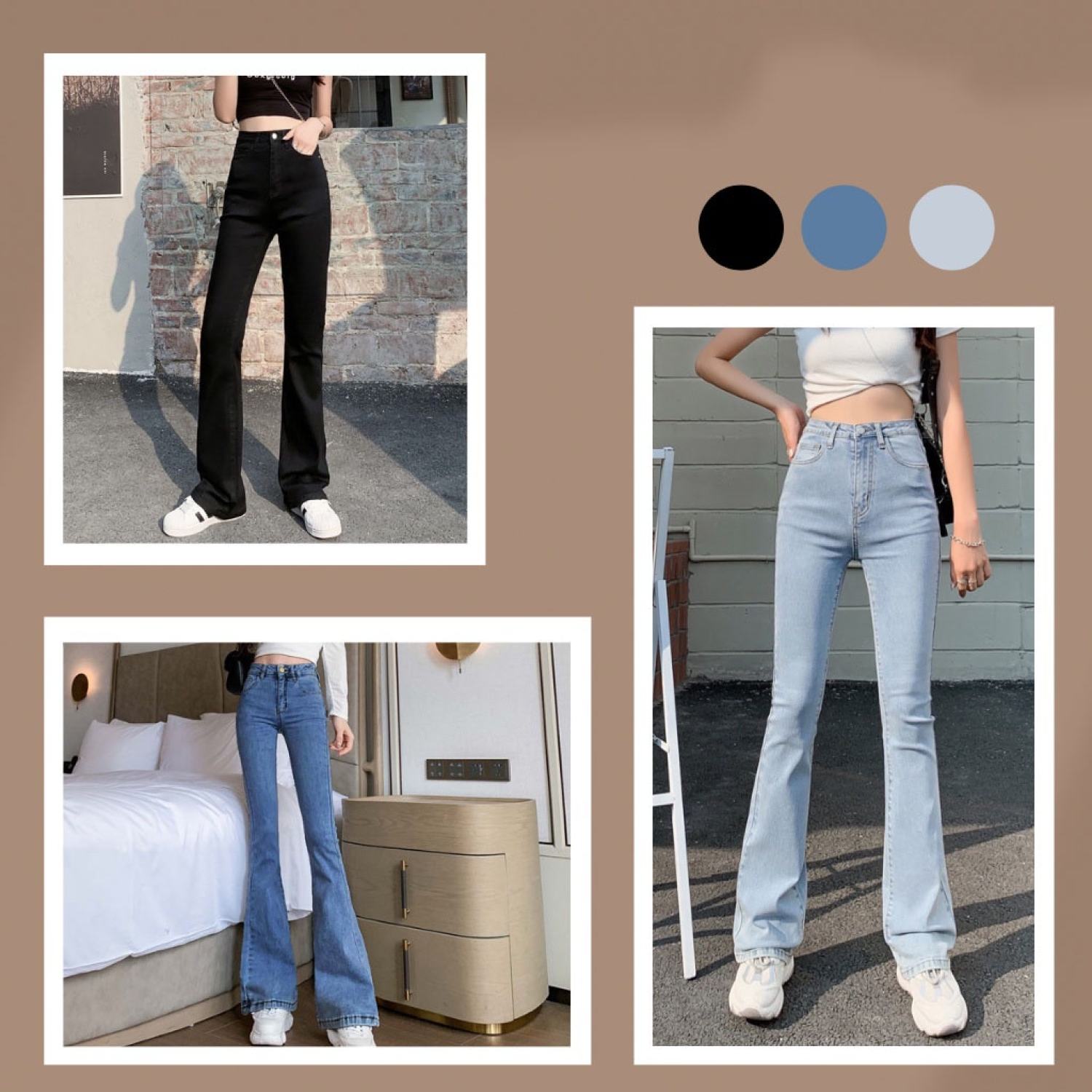 Quần jean nữ ống loe lưng cao dáng ôm skinny quần bò nữ cạp cao ống đứng loe ống nhẹ
