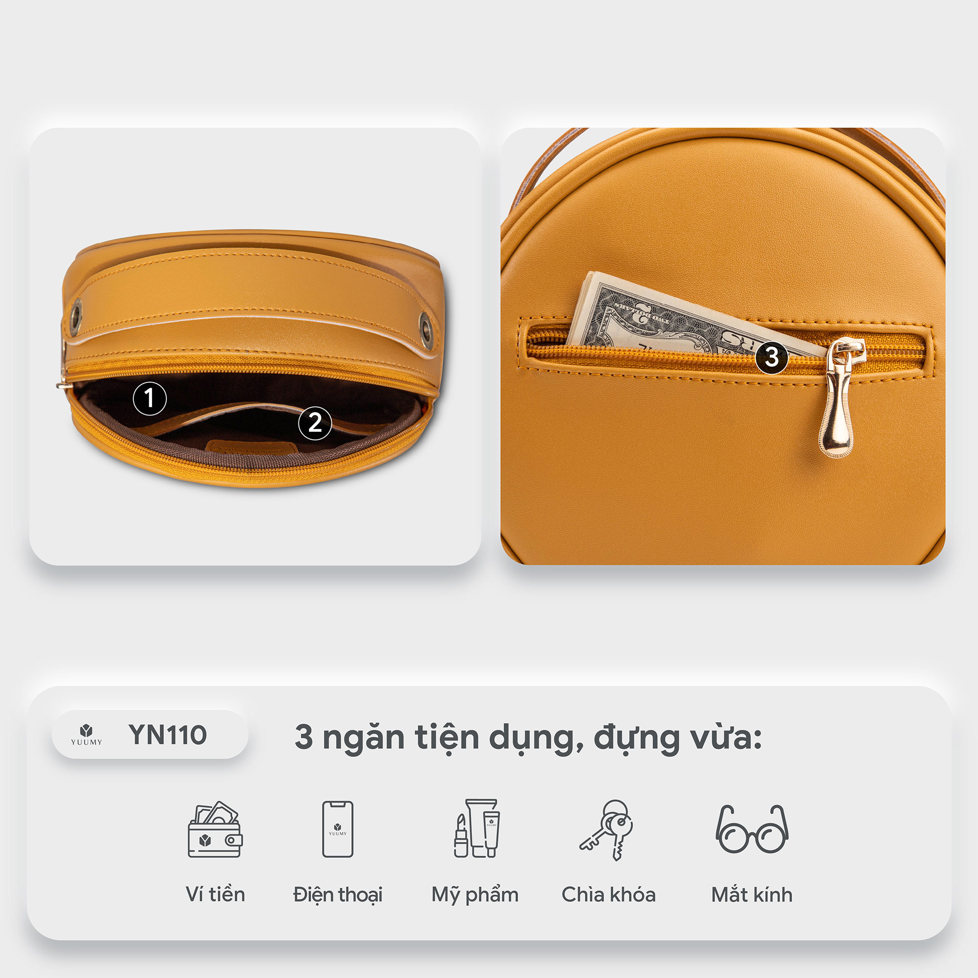 Túi Yuumy (Thời trang nữ đi chơi size 18 - Túi đeo chéo da Seasand YN110)