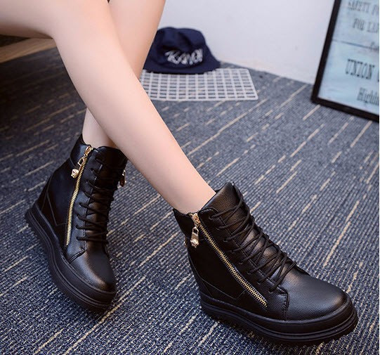Giày boot nữ cao cổ đế độn phong cách Hàn Quốc B042