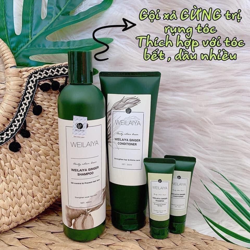 Cặp dầu gội xả gừng trắng kích mọc tóc Weilaiya Ginger (kèm set gội xả mini 14g)
