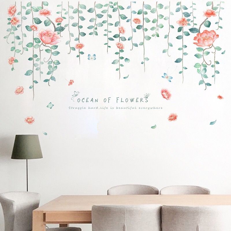 Decal dán tường tán hoa và ba cây xanh