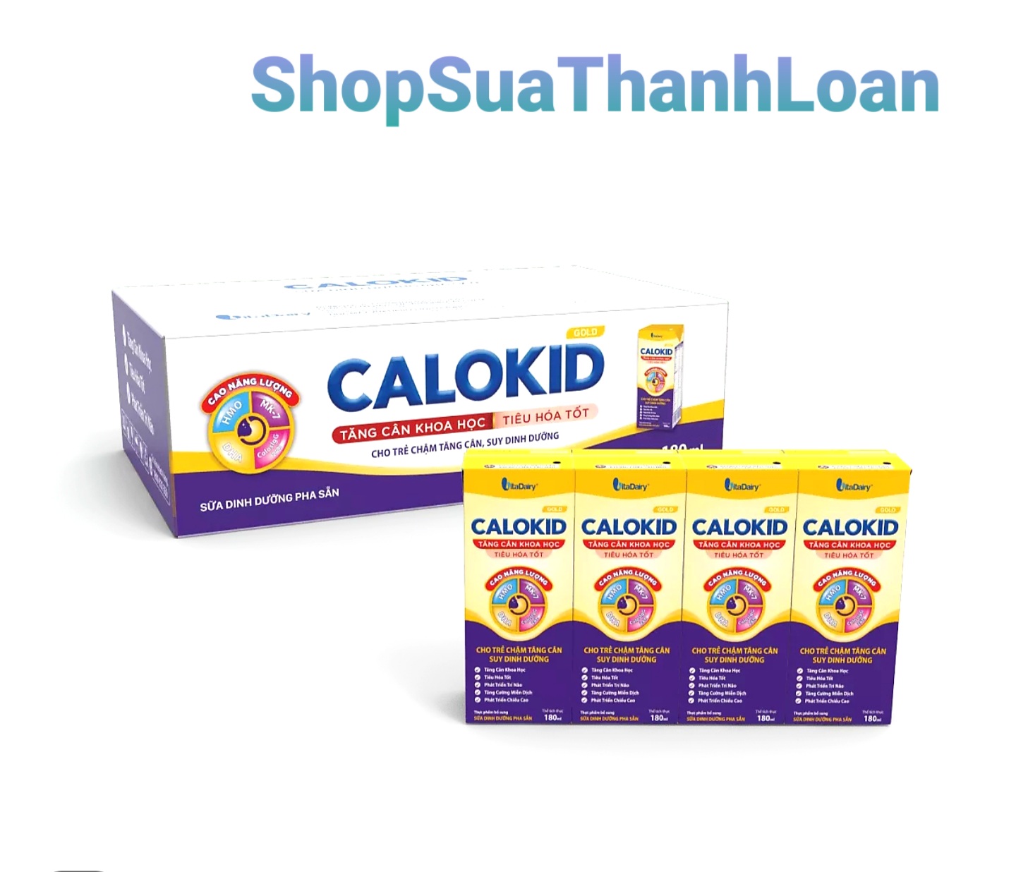 Thùng 48 Hộp Sữa Pha Sẵn Vitadairy CALOKID GOLD 180ml.