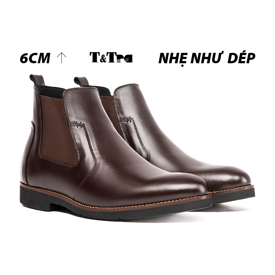 [7CM] Giày Chelsses Boots nam T&TRA S1077 Nâu Tối - Nhẹ Như Dép