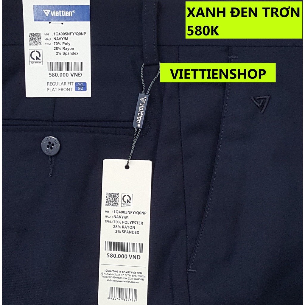 (XANH ĐEN TRƠN QTF) QUẦN TÂY VIỆT TIẾN KHÔNG LY (ÔM VỪA - REGULAR FIT)
