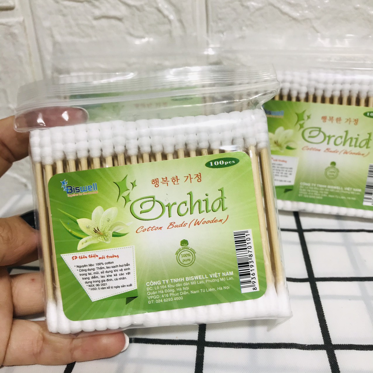 Tăm Bông Cán Gỗ Orchid Xuất Hàn 100 que