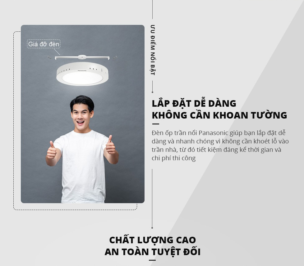 Đèn ốp trần nổi Vuông Panasonic Surface Mounted Công suất (6W,12W,18W,24W)