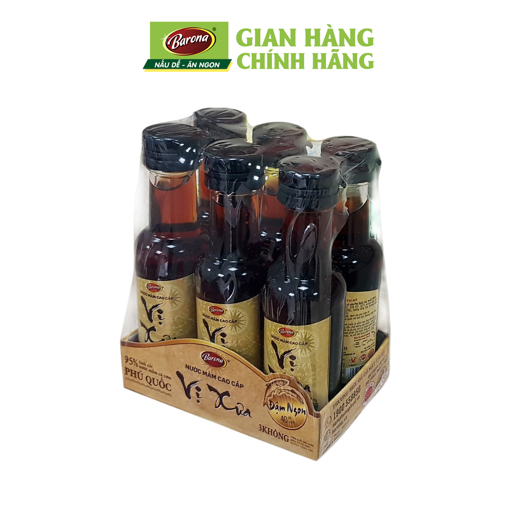 Combo 1 lốc 6 chai Nước Mắm Cao Cấp Vị Xưa Barona 40N 50ml
