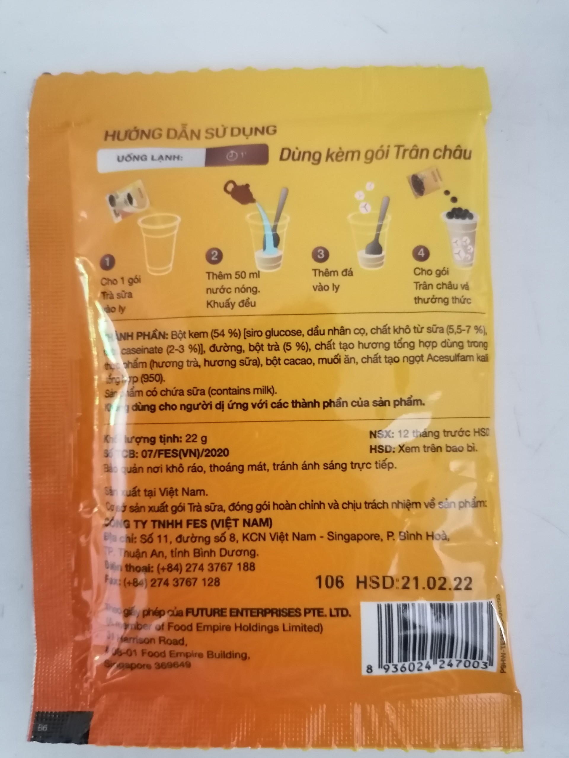 [Hộp 416g (8 LY)] TRÀ SỮA TRÂN CHÂU [VN] HILLWAY Bubble Milk Tea (btn-hk)