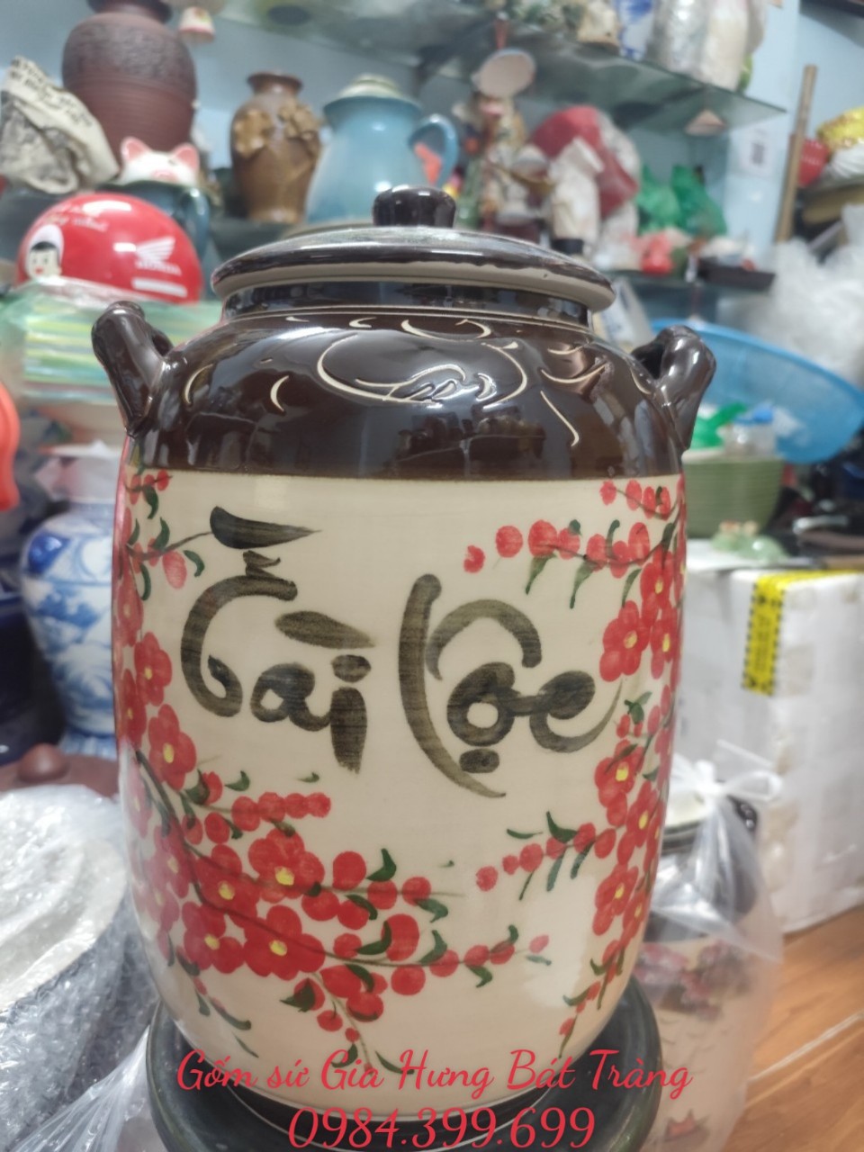 Hũ Sứ Đựng Gạo Tráng Men Có Quai - 12L(10kg gạo)