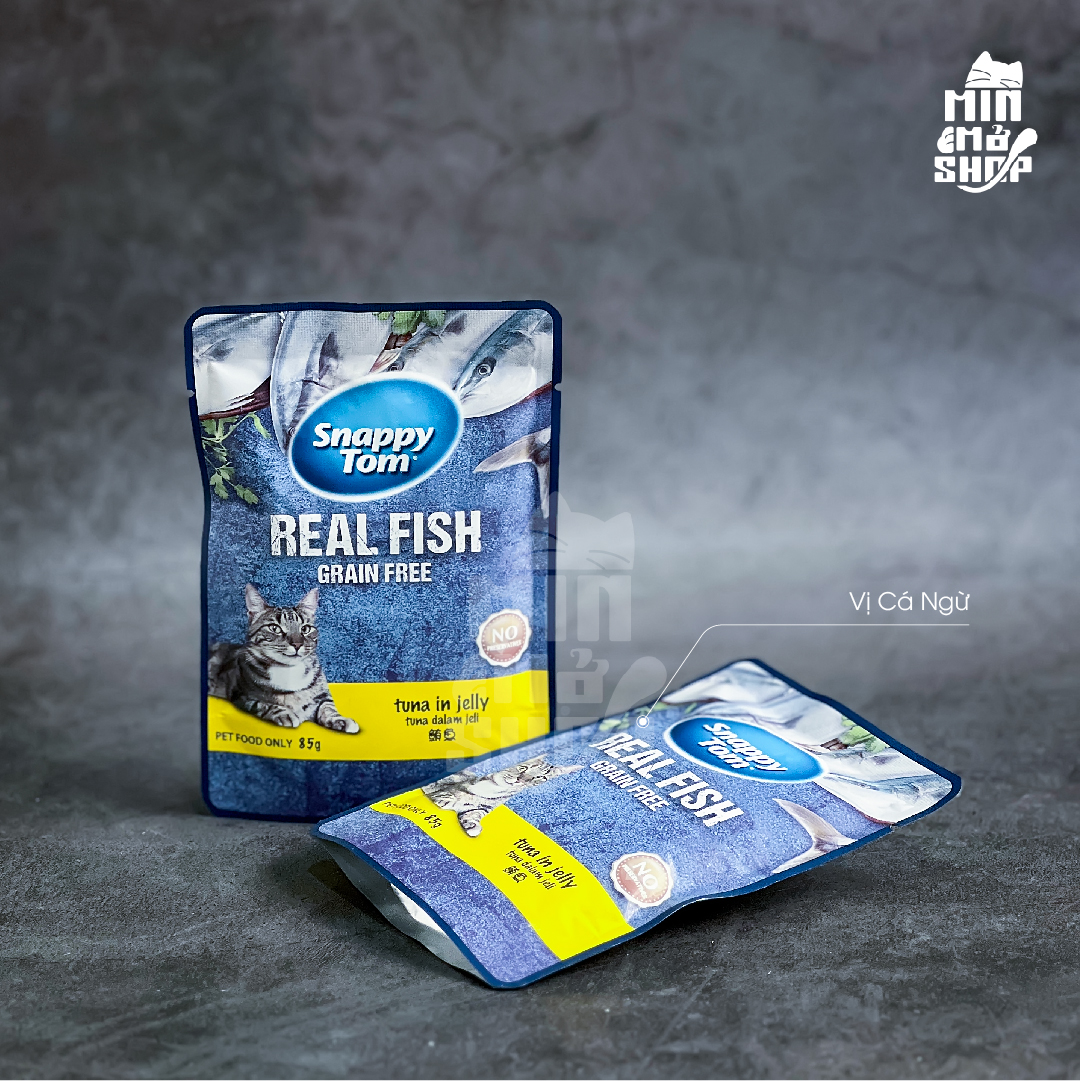 Pate Snappy Tom cho mèo gói 85g Real Fish & Real Meat