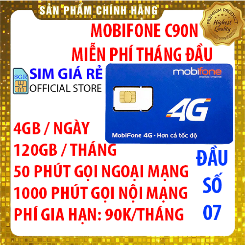 Sim 4g Mobifone C90N gói 4Gb/ngày (120Gb/tháng) - Miễn phí tháng đầu + 50 phút gọi ngoại mạng - Sim Mobi C90N xài thả ga - Shop sim giá rẻ