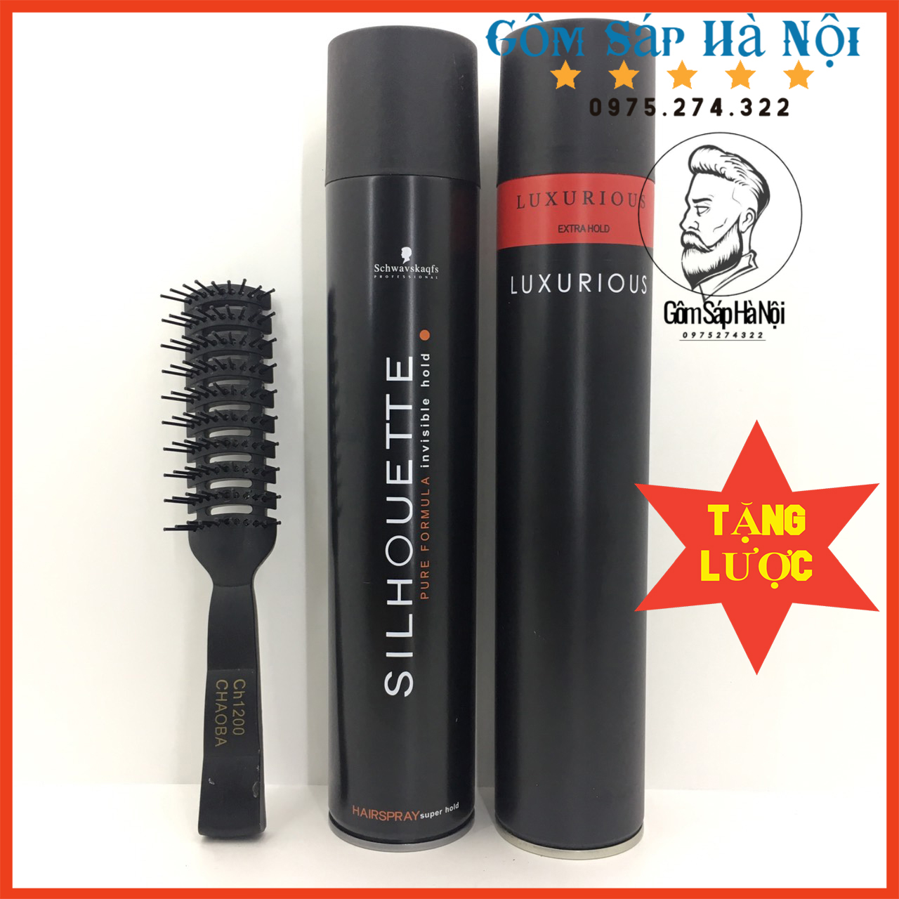 Combo  Gôm Xịt Tóc Silhouette 400ML + Gôm Xịt Tóc LUXURIOUS 400ML + Lược