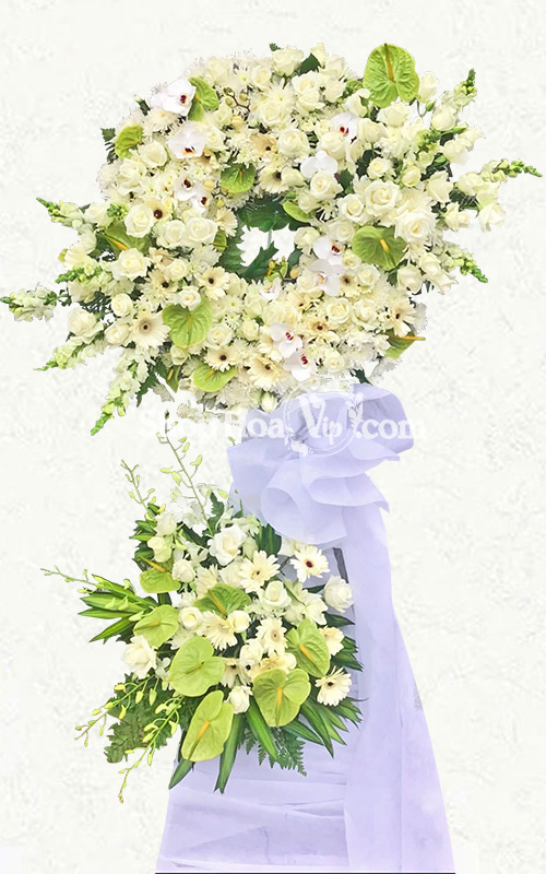 VÒNG HOA CHIA BUỒN 2 TÂNG [KÈM BANNER THÔNG ĐIỆP]