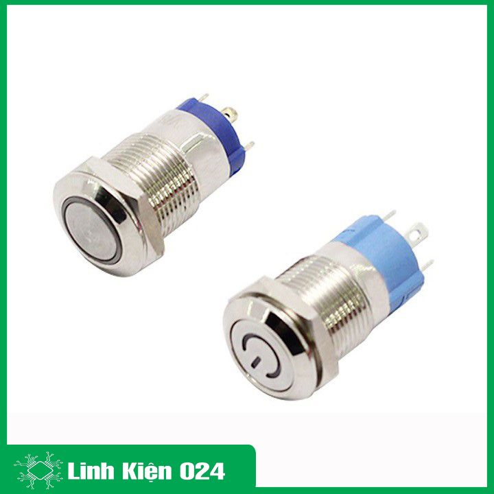 Nút nhấn đề sắt chống nước có đèn báo 12VDC12mm nhấn giữ