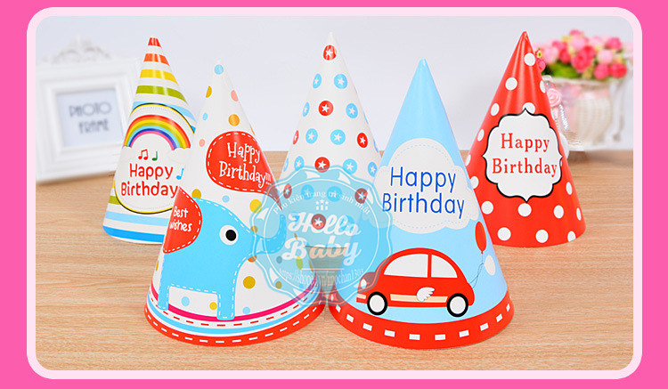 Set 5 mũ giấy sinh nhật (20cm) - Hello Baby