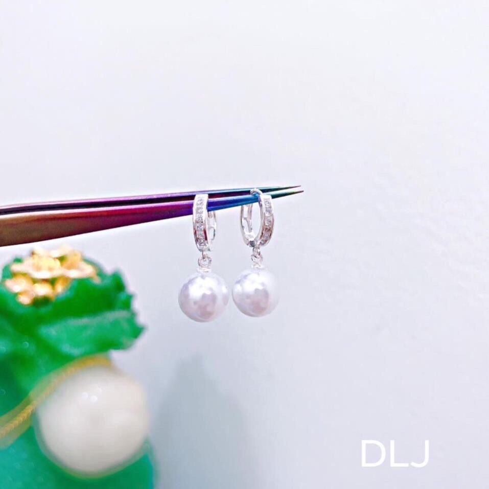 Bông Tai Nữ Bạc Thật JQN Khuyên Tròn Gắn Ngọc Trai Trẻ Trung Thời Trang